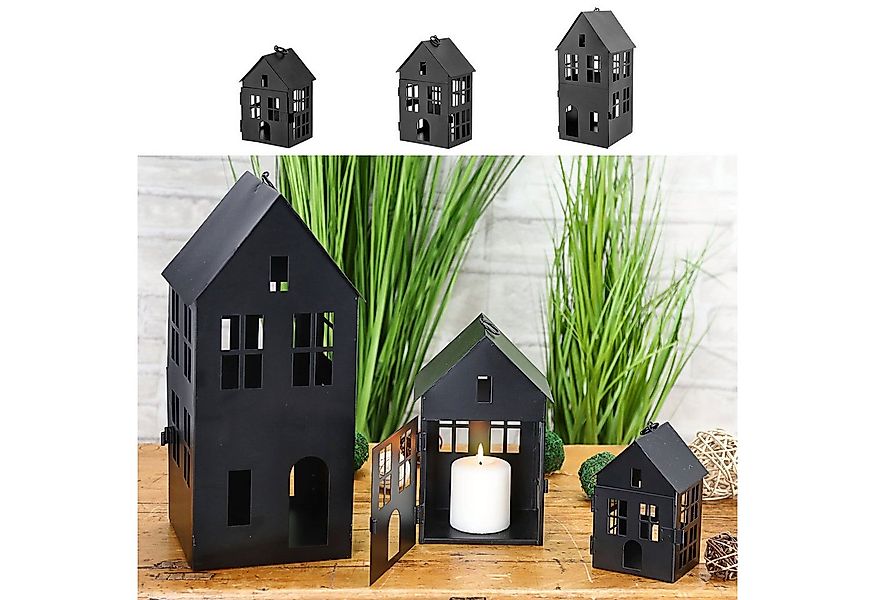 CEPEWA Windlicht Windlicht Haus 3er Set 3 Größen Eisen schwarz Metallhaus D günstig online kaufen