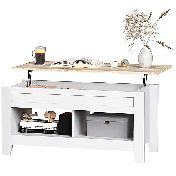 HOMCOM Couchtisch mit klappbarem Tablett, Wohnzimmertisch mit Regalen und v günstig online kaufen