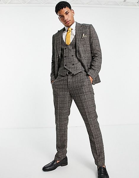 Harry Brown – Schmale Anzughose in Grau kariert günstig online kaufen