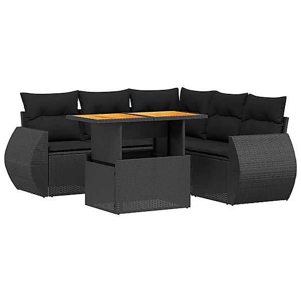 vidaXL 6-Tlg Garten-Sofagarnitur mit Kissen Schwarz Poly Rattan 3272189 günstig online kaufen