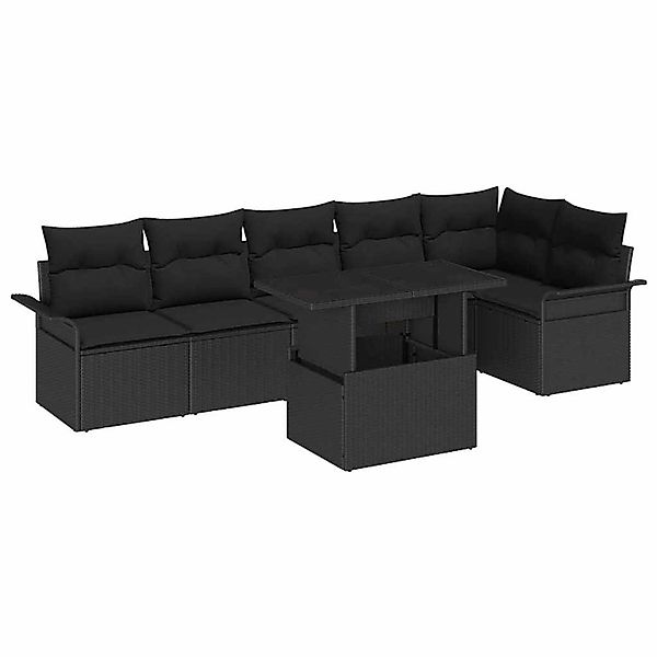 vidaXL 7-Teiliges Garten Sofa Set mit Kissen Schwarz Poly Rattan 3348299 günstig online kaufen