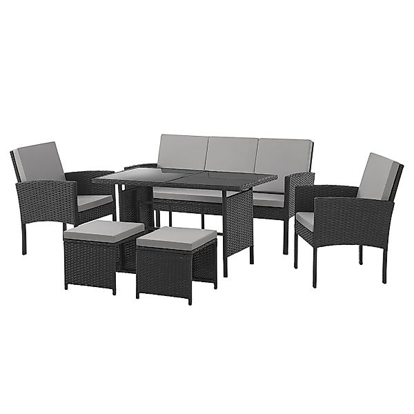 Svita Denver Polyrattan Gartenmöbel Set Essgruppe Lounge Esstisch Schwarz günstig online kaufen