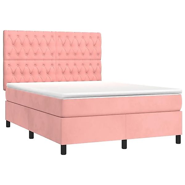 vidaXL Boxspringbett mit Matratze Rosa 140x200 cm Samt 3143210 günstig online kaufen