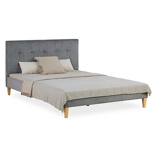 Homestyle4u Polsterbett 140x200 Doppelbett weicher Cordstoff Grau mit Kopft günstig online kaufen