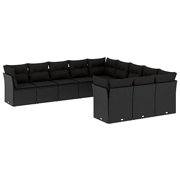 vidaXL 11-tlg Garten-Sofagarnitur mit Kissen Schwarz Poly Rattan Modell 11 günstig online kaufen