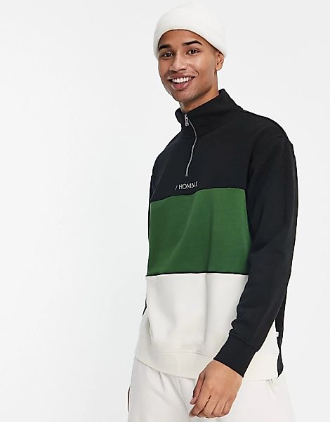 Selected Homme – Oversize-Sweatshirt in Schwarz und Grün mit Blockfarbendes günstig online kaufen