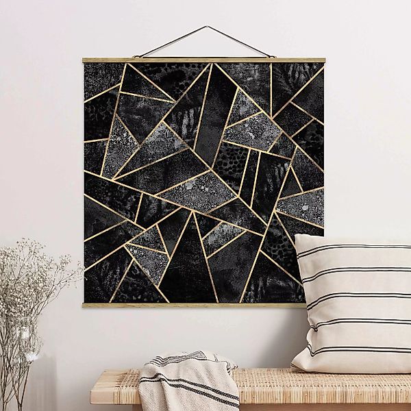 Stoffbild Abstrakt mit Posterleisten - Quadrat Graue Dreiecke Gold günstig online kaufen