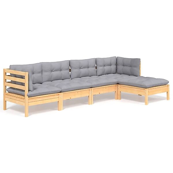 vidaXL 5-Tlg Garten-Lounge-Set mit Grauen Kissen Kiefernholz 3096357 günstig online kaufen