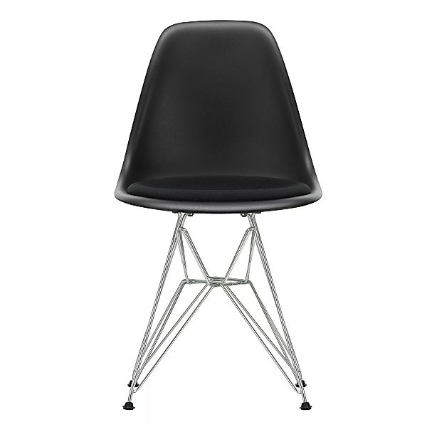 Vitra - Eames Plastic Side Chair DSR gepolstert verchromt - tiefschwarz/Hop günstig online kaufen