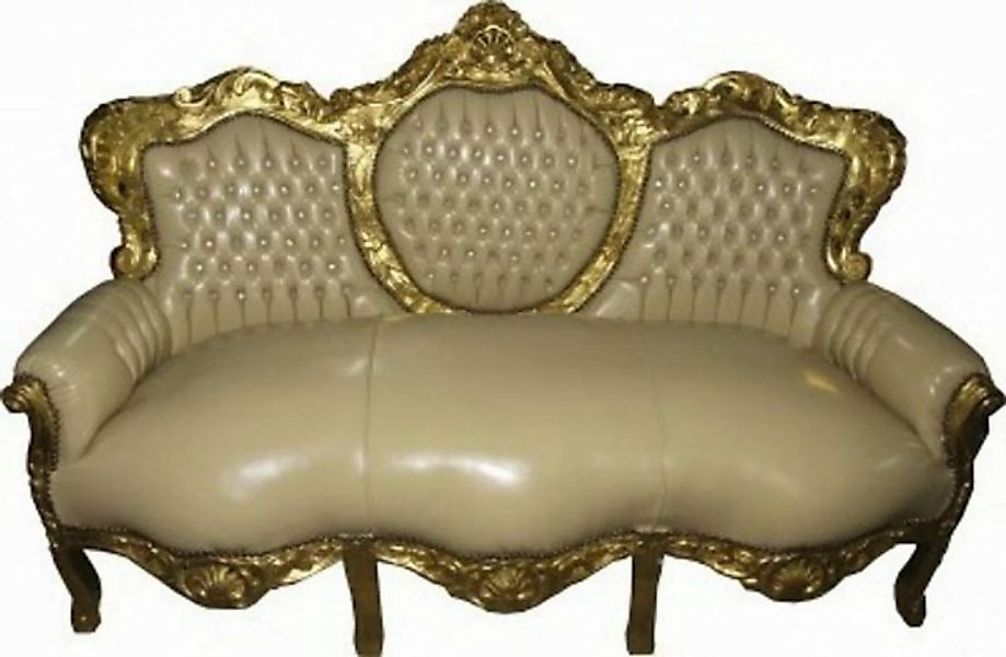 Casa Padrino Sofa Barock Sofa Garnitur Master Creme Lederoptik / Gold mit B günstig online kaufen