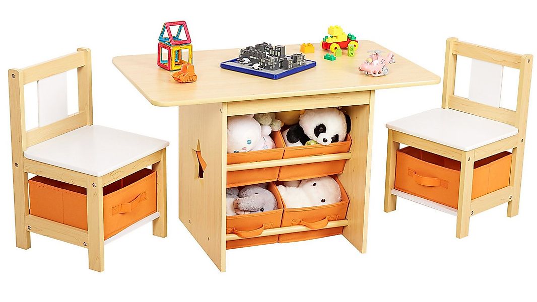 Yorbay Kindersitzgruppe Kindertisch mit 2 Stühlen, mit 6 Aufbewahrungskörbe günstig online kaufen