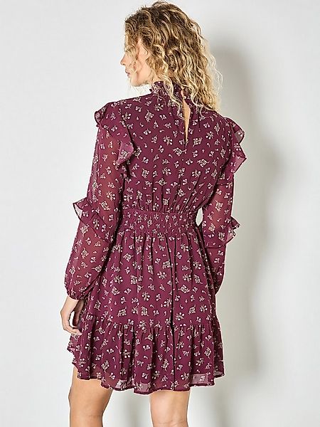 Apricot Druckkleid Blumen-Minkleid mit Rüschen günstig online kaufen