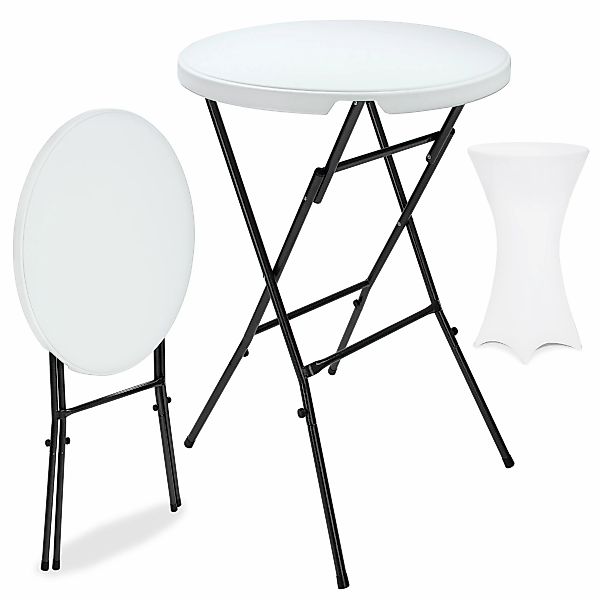 Stehtisch Weiß Ø72cm + Stehtischhusse Weiß Ø70cm günstig online kaufen