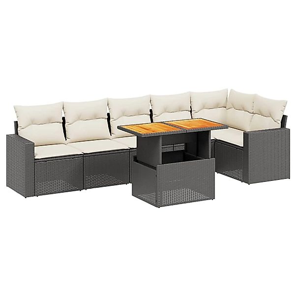 vidaXL 7-Tlg Garten-Sofagarnitur mit Kissen Schwarz Poly Rattan 3271322 günstig online kaufen