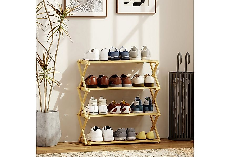 HOMCOM Schuhregal mit 4 Ebenen, aus Bambus, für bis zu 12 Paar Schuhe, Schu günstig online kaufen