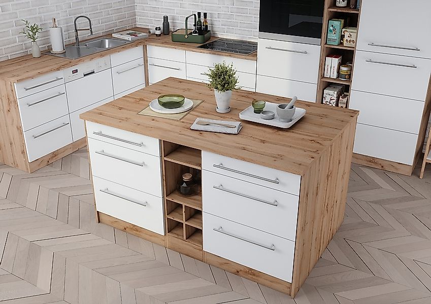 KOCHSTATION Kücheninsel »KS-Wien«, Breite 153 cm, MDF-Fronten, Flaschenrega günstig online kaufen