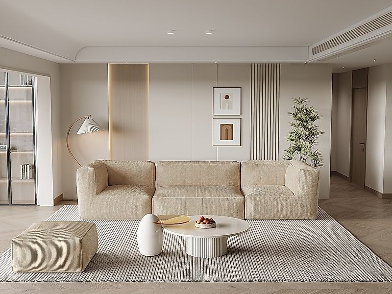 Sofa mit Hocker - beliebig kombinierbar - Cord - Beige - NOUMARA günstig online kaufen