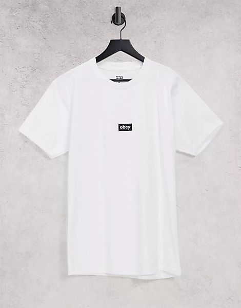 Obey – T-Shirt in Weiß mit schwarzem Balkenlogo günstig online kaufen