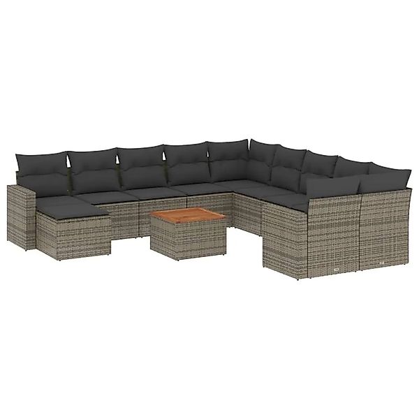 vidaXL 12-Tlg Garten-Sofagarnitur mit Kissen Grau Poly Rattan 3224422 günstig online kaufen