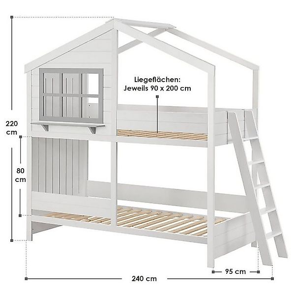 Juskys Kinderbett Traumhaus, 90x200 cm, Hochbett in Haus-Optik, Rausfallsch günstig online kaufen