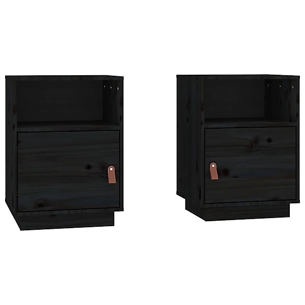 vidaXL Nachttische 2 Stk Schwarz 40x34x55 cm Massivholz Kiefer Modell 1 günstig online kaufen