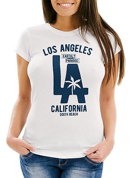 Neverless Print-Shirt Damen T-Shirt Los Angeles California LA Palme Slim Fi günstig online kaufen