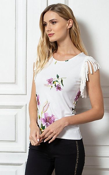 Passioni T-Shirt mit Lilien-Print und Fransen günstig online kaufen