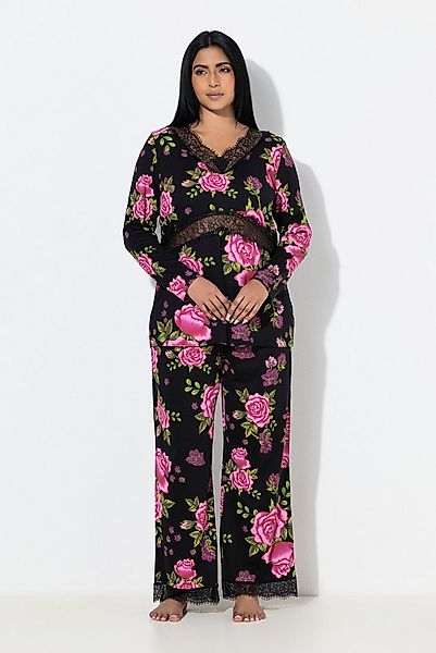 Ulla Popken Pyjama TruYou Pyjama Zweiteiler Rosen Spitze günstig online kaufen