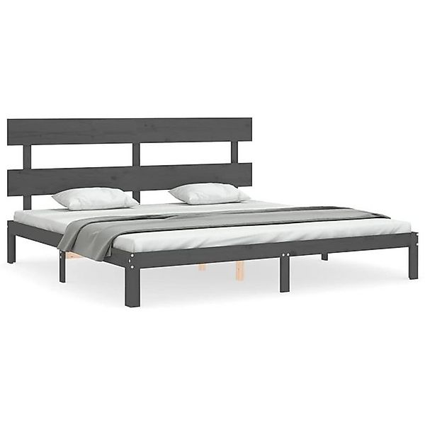 vidaXL Bettgestell, Massivholzbett mit Kopfteil Grau 200x200 cm günstig online kaufen