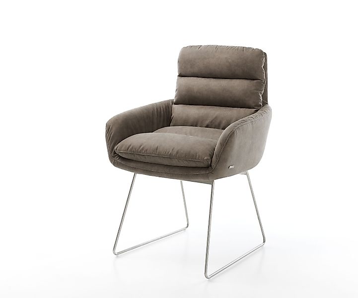 Esszimmerstuhl Abelia-Flex mit Armlehnen Mikrofaser Taupe Vintage Kufengest günstig online kaufen