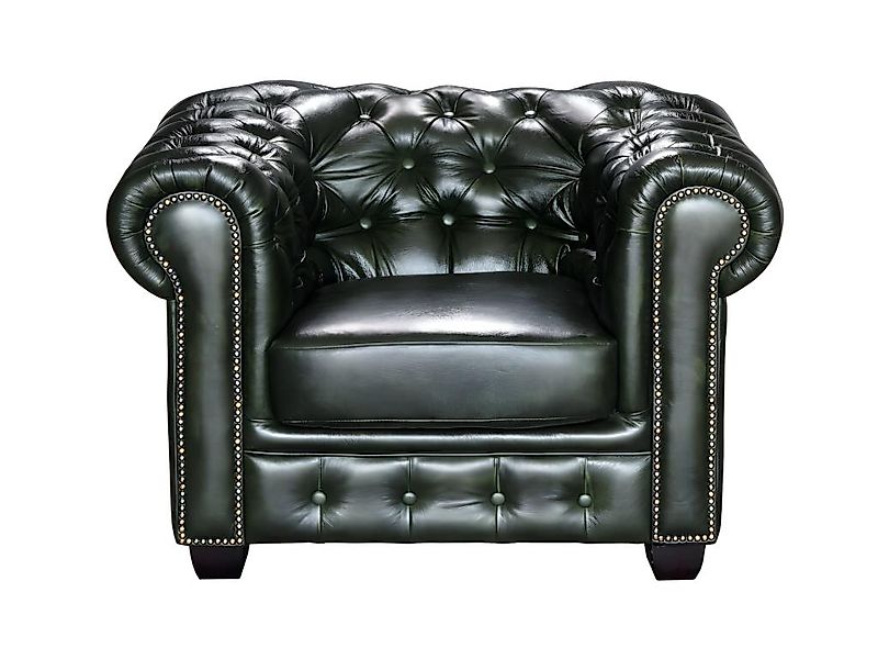 Chesterfield Ledersessel - Büffelleder - Schwarzgrün - BRENTON günstig online kaufen