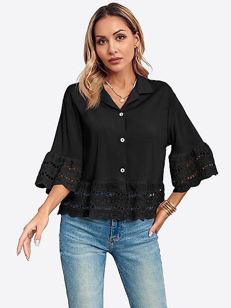 Imily Bela Blusenshirt Damen Button Down Hemden mit 3/4-Glockenärmeln (Pack günstig online kaufen