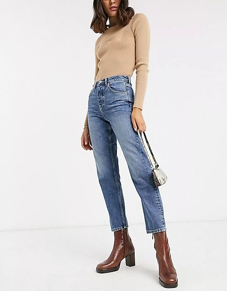 Topshop – Editor – Jeans mit geradem Bein in mittlerer Waschung-Blau günstig online kaufen