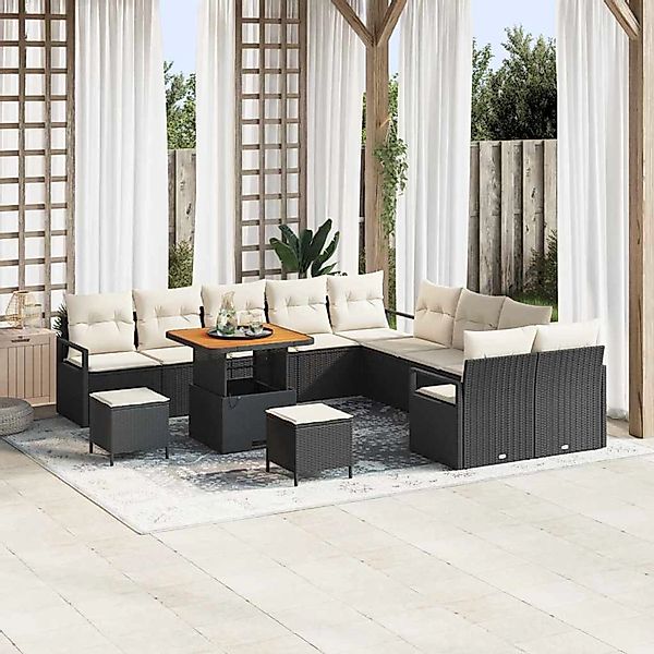 vidaXL Garten-Sofa-Set mit Kissen 13-Tlg Schwarz Poly Rattan 3362580 günstig online kaufen