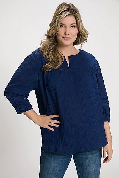 Ulla Popken Longbluse Seersucker-Bluse Oversized Tunika-Ausschnitt günstig online kaufen