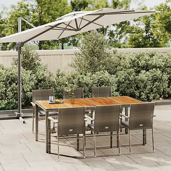 Vidaxl 7-tlg. Garten-essgruppe Mit Kissen Grau Poly Rattan günstig online kaufen