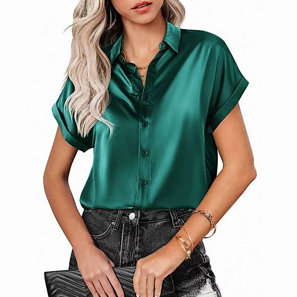 CHENIN T-Shirt Satin-Shirts mit Knopfleiste für Damen, kurzärmelig, Büroblu günstig online kaufen