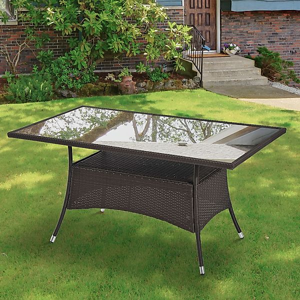 Outsunny Esstisch Gartentisch Polyrattan Glastisch 150x85x74cm, Sicherheits günstig online kaufen