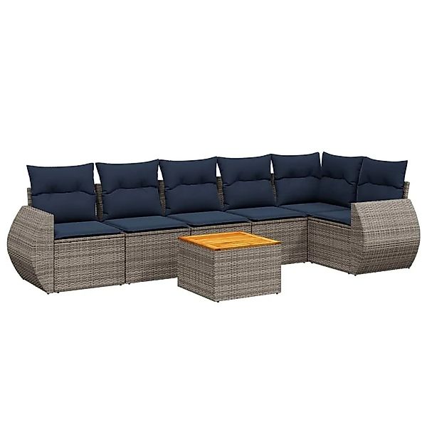 vidaXL 7-Tlg Gartensofa-Set mit Kissen Grau Polyrattan 3225018 günstig online kaufen