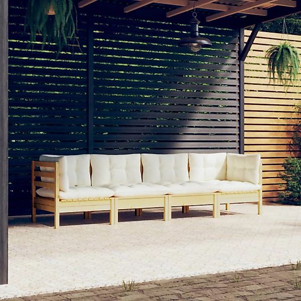 4-tlg. Garten-lounge-set Mit Creme Kissen Massivholz Kiefer günstig online kaufen