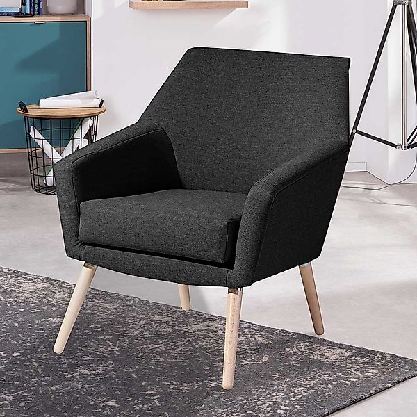 Einzelsessel Retro Design in Schwarz Buchefarben günstig online kaufen