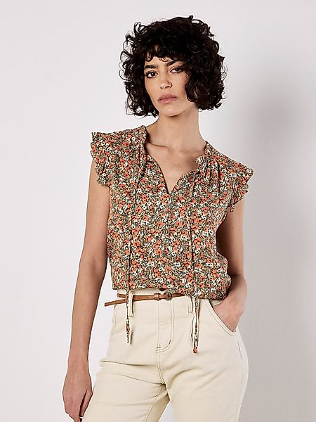 Apricot Blusentop Geblümtes Top, mit Rüschensaum günstig online kaufen