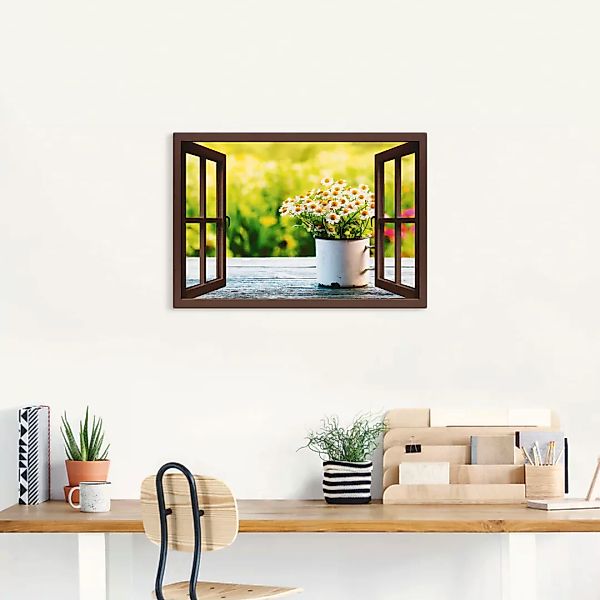 Artland Wandbild "Fensterblick Garten mit Gänseblümchen", Blumen, (1 St.), günstig online kaufen