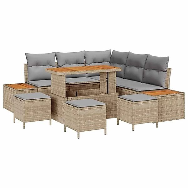 vidaXL Gartensofa-Set mit Kissen mit Speicher 9 Stk Beige Poly Rattan 33648 günstig online kaufen