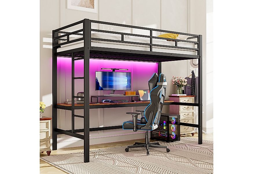 Flieks Hochbett Metallbett 90x200cm mit Leiter, Schreibtisch mit Aufladenfu günstig online kaufen