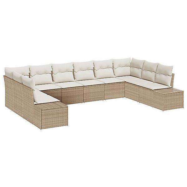 vidaXL Loungesofa 10-tlg. Garten-Sofagarnitur mit Kissen Beige Poly Rattan, günstig online kaufen