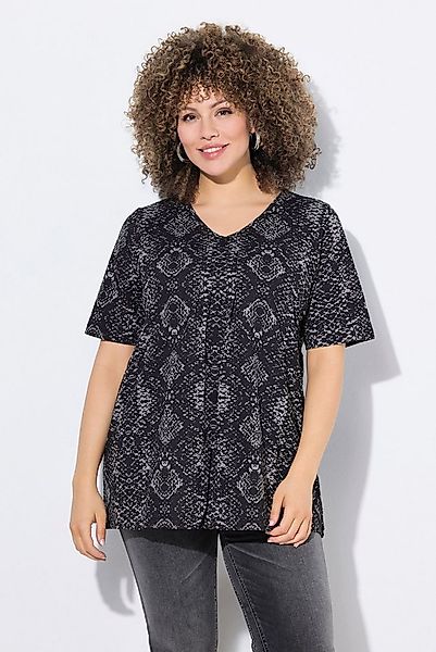 Ulla Popken T-Shirt T-Shirt Schlangenmuster Biesen V-Ausschnitt günstig online kaufen