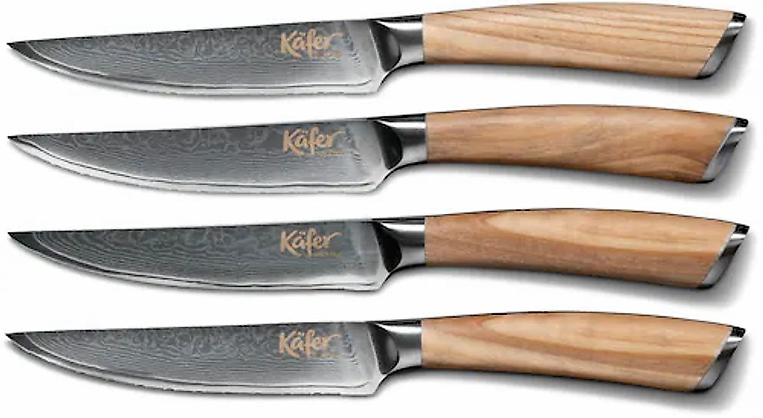 Käfer Steakbesteck, (Set, 4 tlg.), Olivenholz Griffe, Klingen aus 67-lagige günstig online kaufen