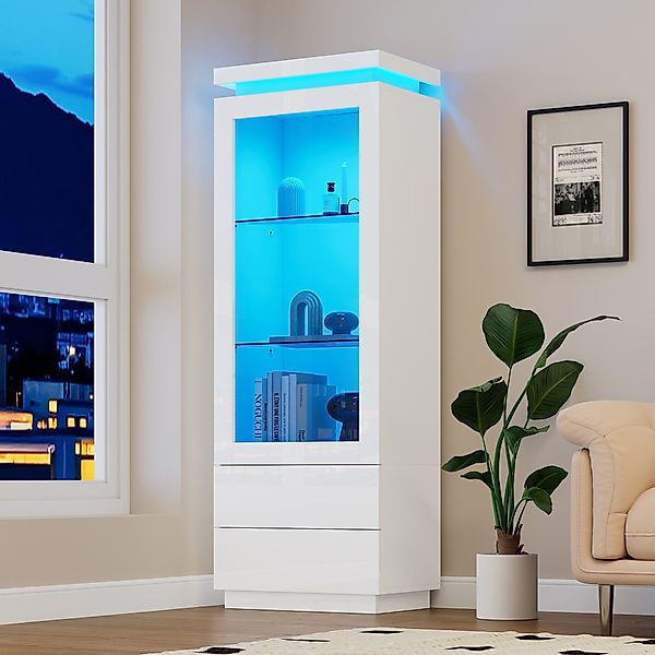 Merax Standvitrine Hochglanz Hochschrank schmal Wohnzimmerschrank günstig online kaufen