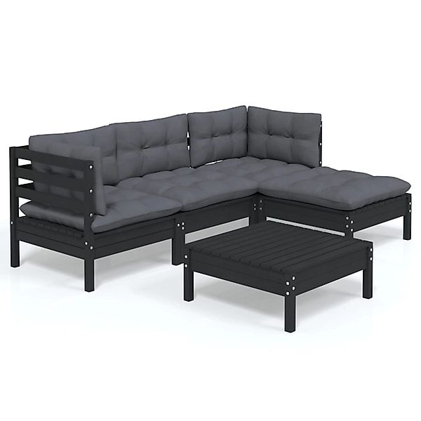 5-tlg. Garten-lounge-set Mit Kissen Schwarz Kiefernholz günstig online kaufen